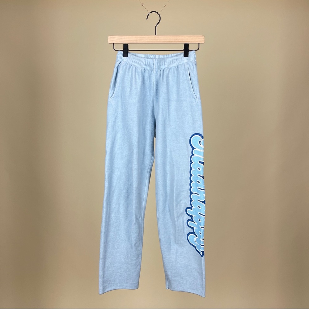 NWOT Madhappy Block Bubble Letter Cursive Straight Leg Sweatpant in Light Blue